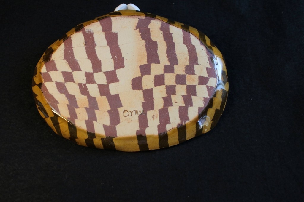 陶器「ねこオーバル皿(黄瀬戸・格子柄)」