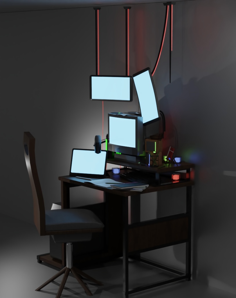 【3Dモデル】サイバーな作業机