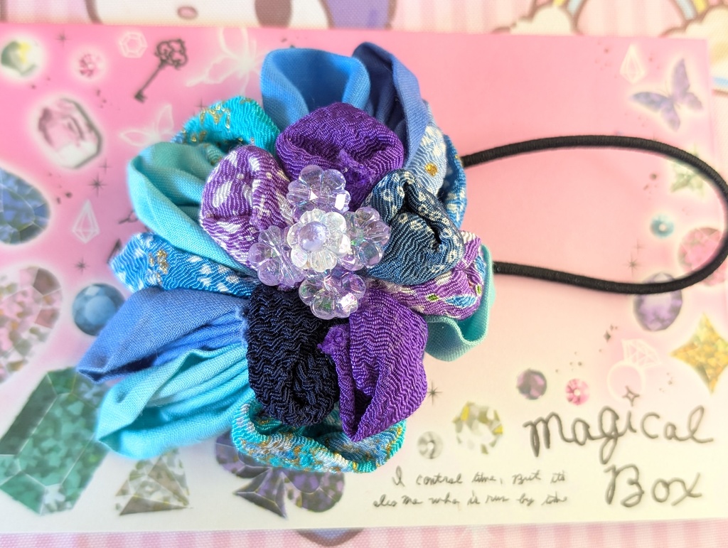 橅和（かたより）シリーズ★【水恋の紫陽花（すいれんのあじさい）】つまみ細工 ヘアゴム3点セット
