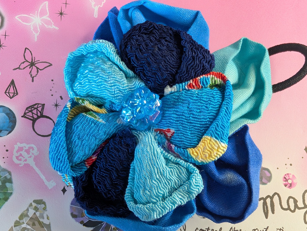 橅和(かたより)シリーズ★【水恋の紫陽花(すいれんのあじさい)】つまみ細工 ヘアゴム3点セット