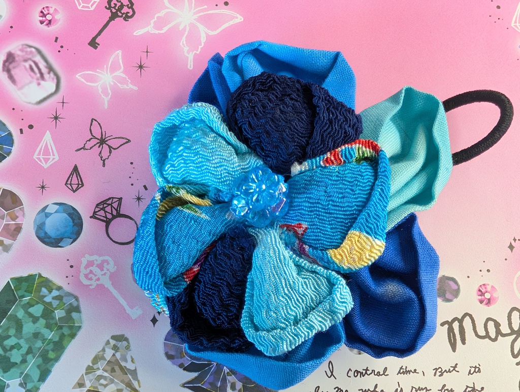 橅和(かたより)シリーズ★【水恋の紫陽花(すいれんのあじさい)】つまみ細工 ヘアゴム3点セット