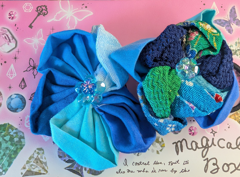 撫和(かたより)シリーズ★【蒼雲の夢紫陽花(そううんのゆめあじさい)】つまみ細工 ヘアゴム 2セット