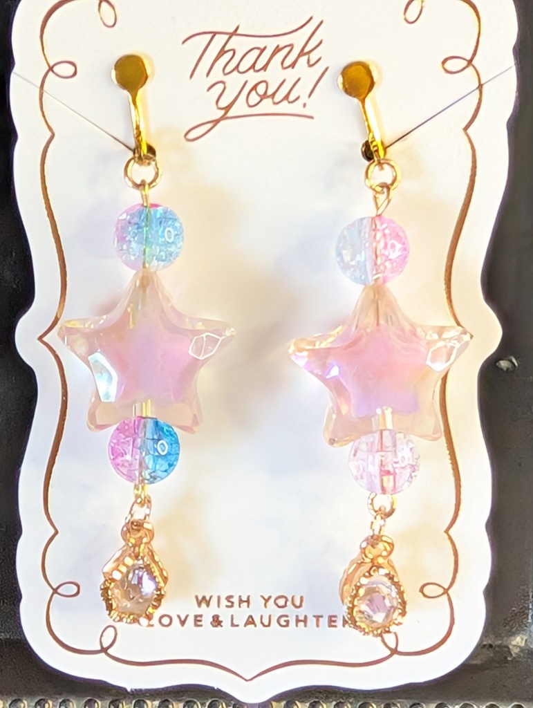 【ゆめ★きら】シリーズ★夢かわキラキラスターティアドロップ イヤリング(ピンクブルー/ゴールド)