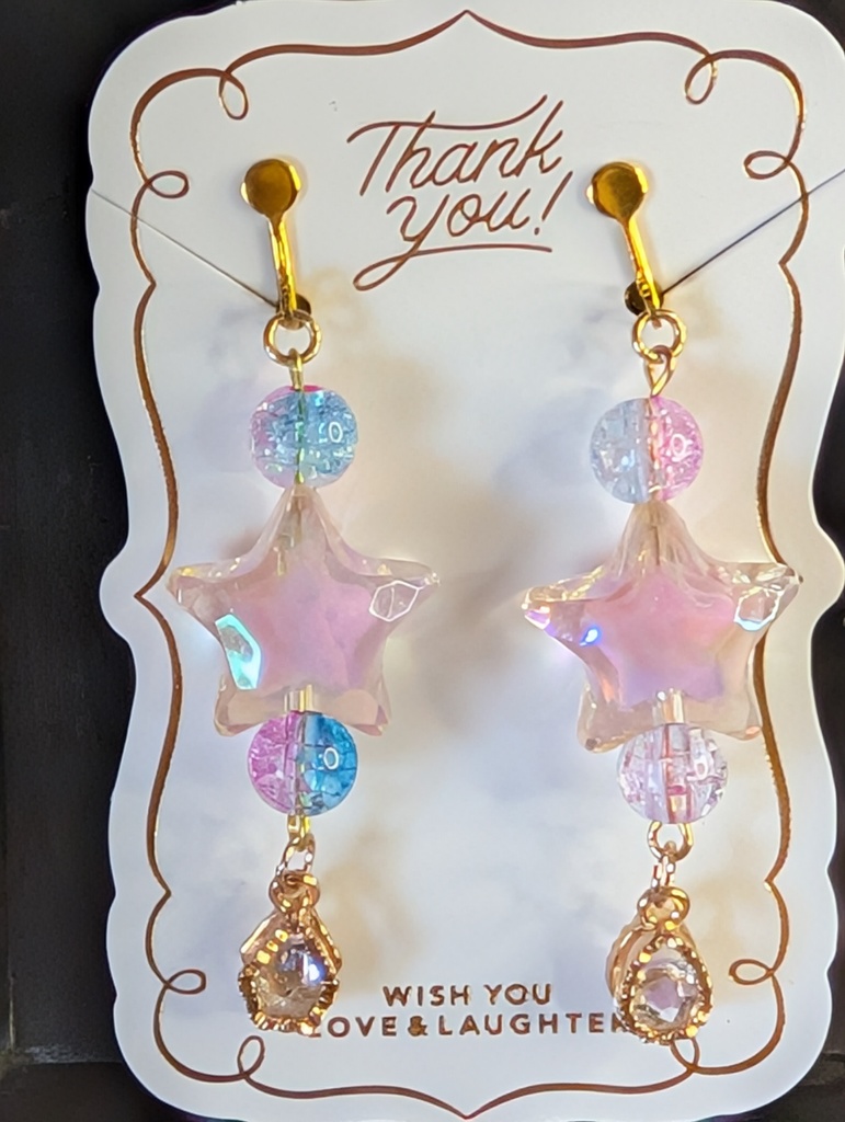 【ゆめ★きら】シリーズ★夢かわキラキラスターティアドロップ イヤリング(ピンクブルー/ゴールド)