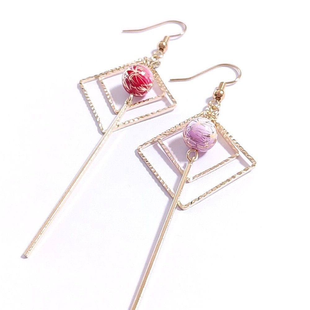 全9色*スクエア風鈴ピアス/イヤリング*和風古風