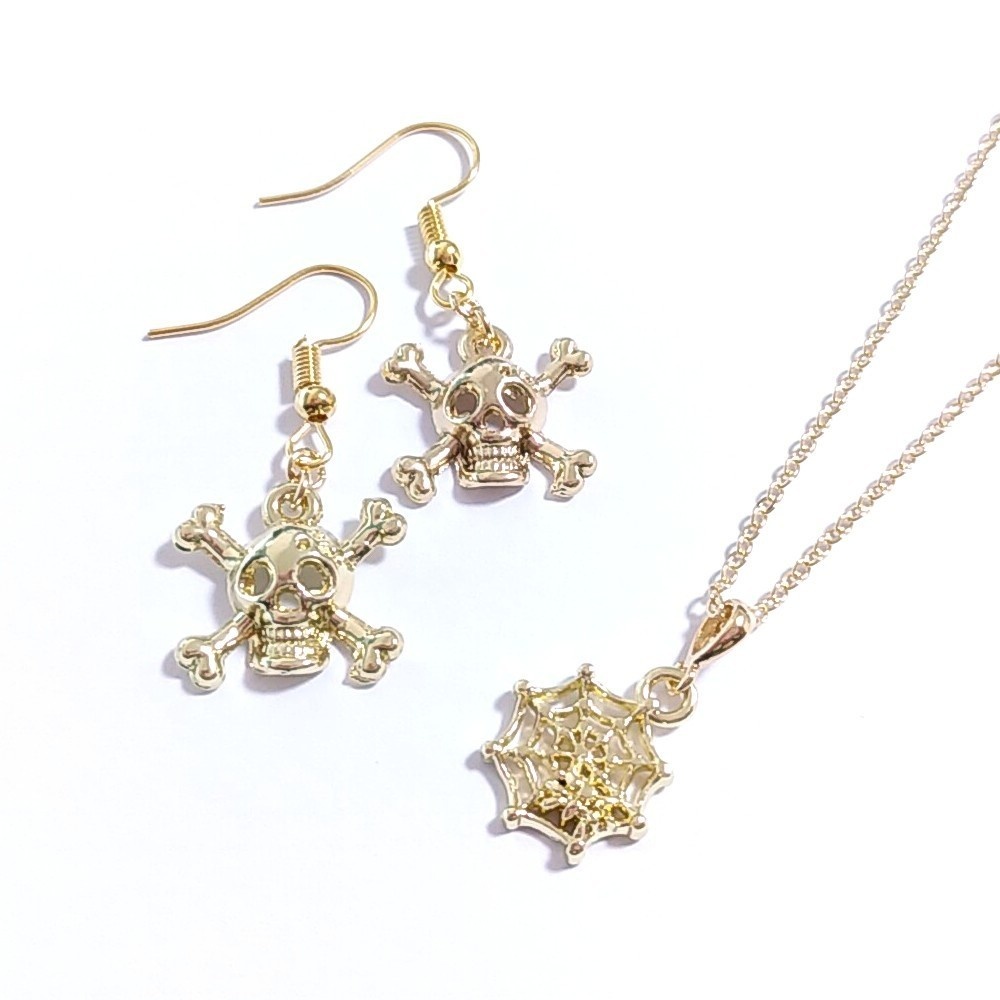ハロウィン★ドクロ&蜘蛛の巣/ピアス/イヤリング/ネックレス