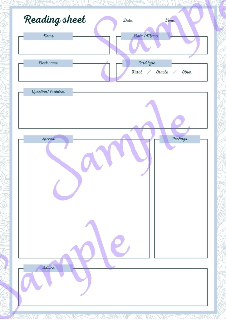 タロット・オラクル カード【自由形式】リーディング 記録シート