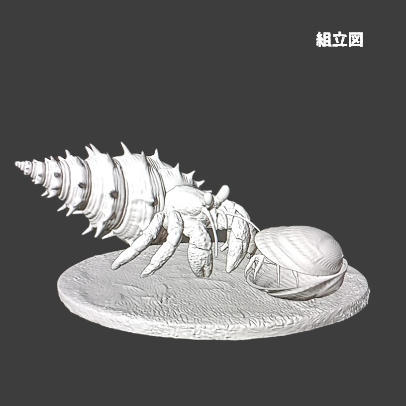 〈光造形3Dプリンタ出力レジンキット〉ヤドカリとかくれんぼカニさん