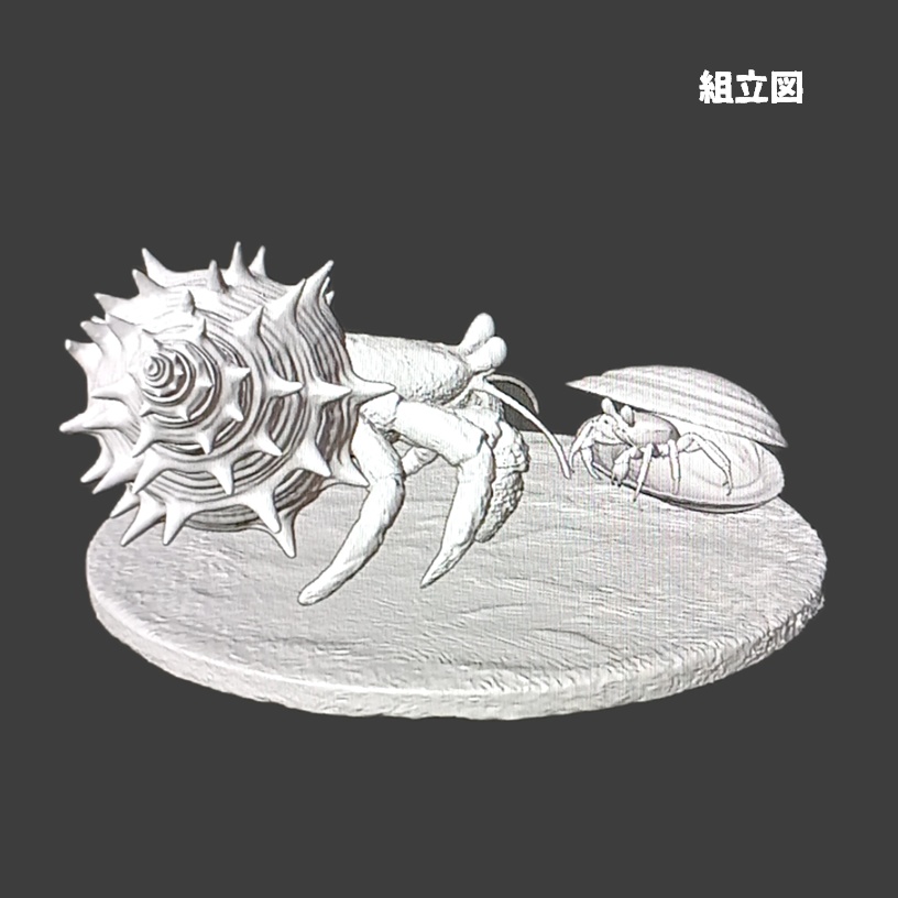 〈光造形3Dプリンタ出力レジンキット〉ヤドカリとかくれんぼカニさん