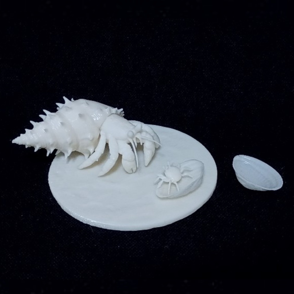 〈光造形3Dプリンタ出力レジンキット〉ヤドカリとかくれんぼカニさん