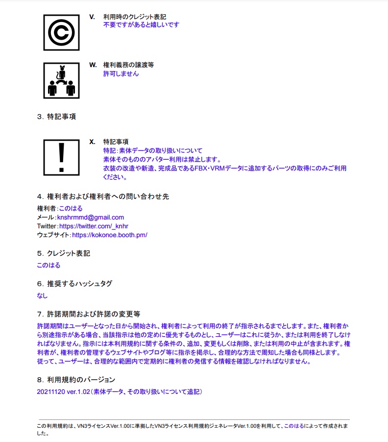 このはる式オリジナル3DCGモデル利用規約