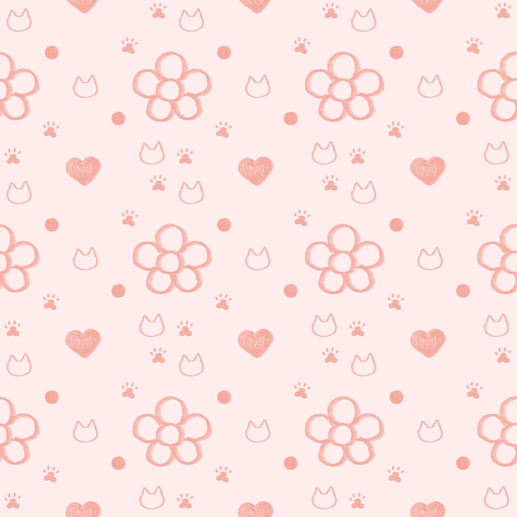 ネコとお花とハート　Pink系5種類アソートメント