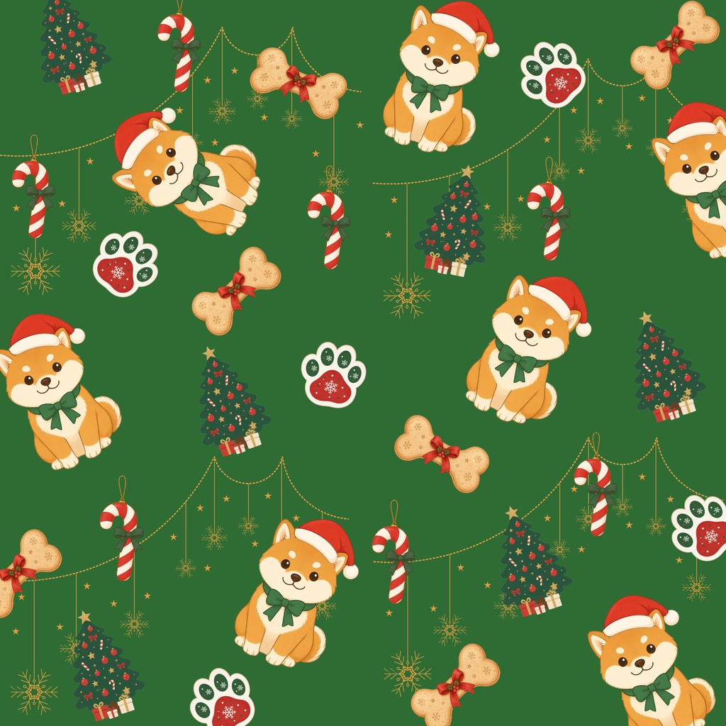 ほっこりクリスマス&柴犬 デジタルペーパー 9枚セット|Christmas Pattern Paper