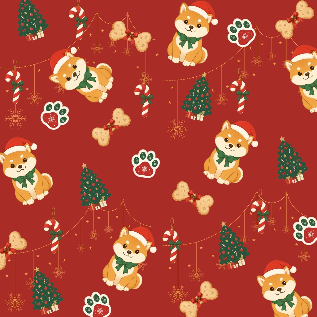 ほっこりクリスマス&柴犬 デジタルペーパー 9枚セット|Christmas Pattern Paper