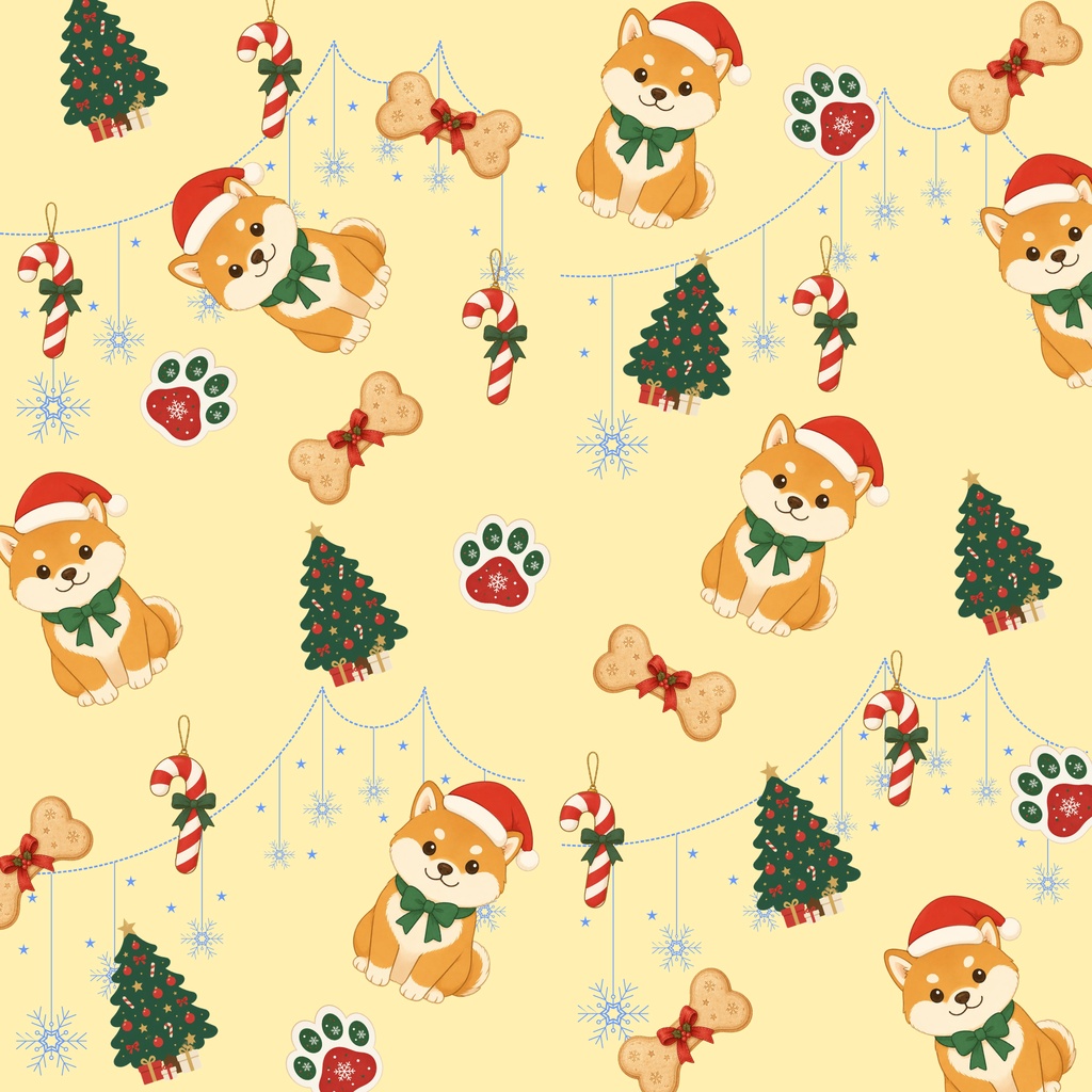 ほっこりクリスマス&柴犬 デジタルペーパー 9枚セット|Christmas Pattern Paper