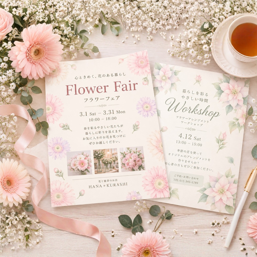 【6枚セット】淡いパステルの花柄デジタルペーパー|水彩フラワー・ガーベラ・ポインセチア・クリスマスローズ|A4・300dpi相当&正方形|PNG背景素材