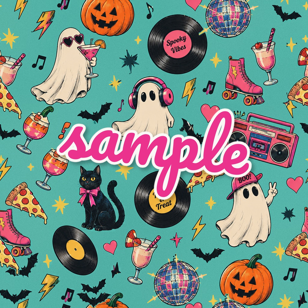 レトロポップなハロウィン柄|シームレスパターン・デジタルペーパー 5種セット|背景素材