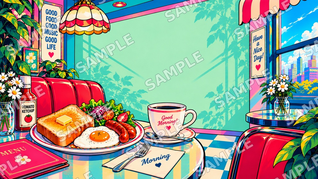 【背景素材5枚セット】レトロポップな純喫茶|16:9・1920×1080px