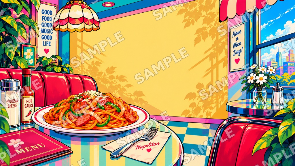 【背景素材5枚セット】レトロポップな純喫茶|16:9・1920×1080px