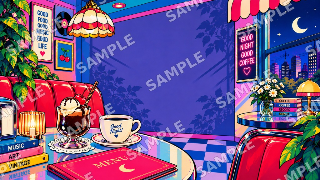 【背景素材5枚セット】レトロポップな純喫茶|16:9・1920×1080px