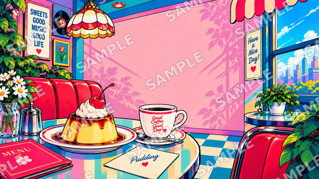 【背景素材5枚セット】レトロポップな純喫茶|16:9・1920×1080px
