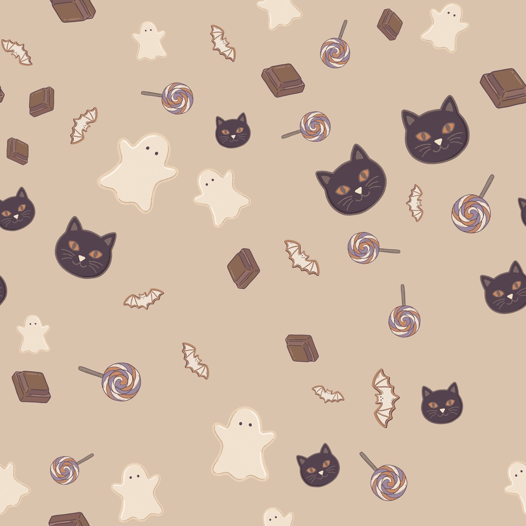 ハロウィン お菓子柄 デジタルペーパー 6枚セット キャンディ・おばけクッキー・カップケーキ くすみカラー シームレス ラッピング 商用利用可