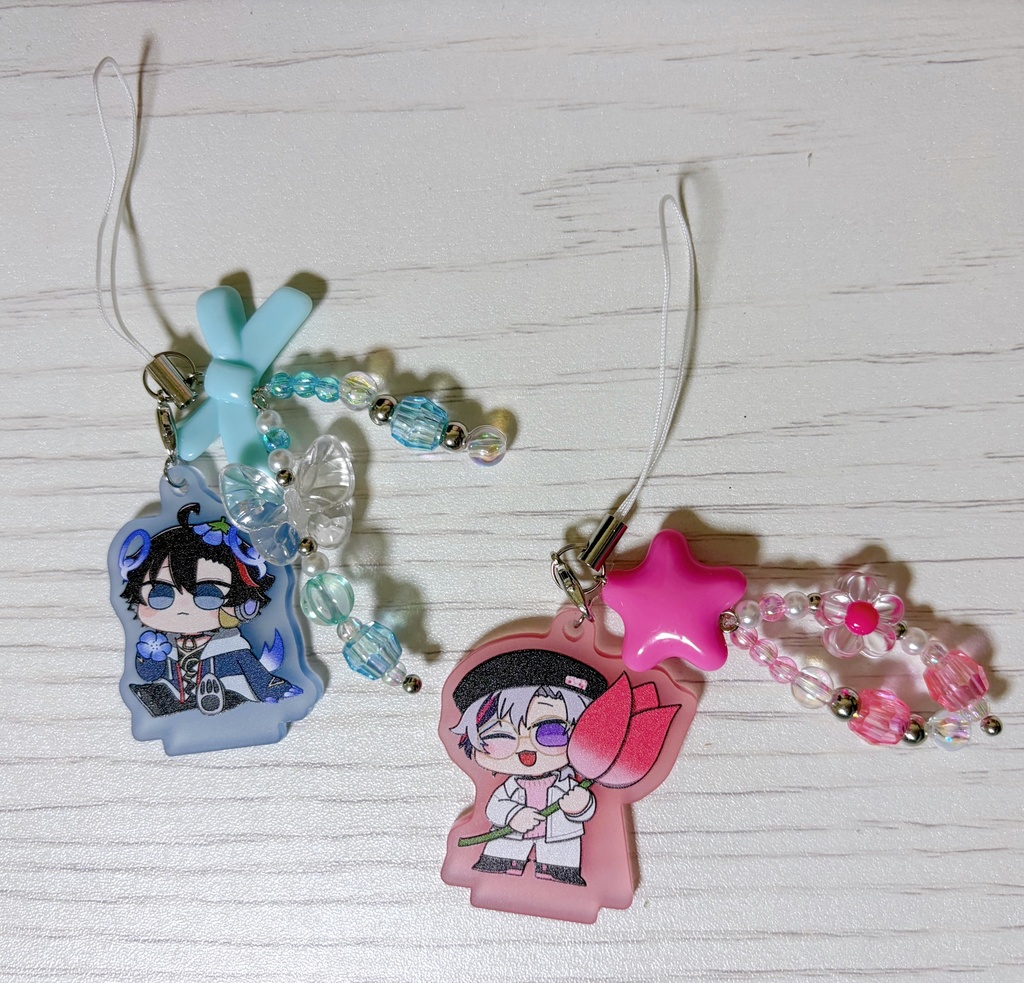 【非公式】ふわぐさ フラワーアクリル(ビーズストラップ付き)