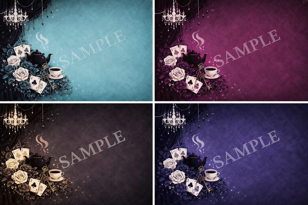 ゴシック×ヴィクトリアン 背景素材セット｜ティーポットと薔薇