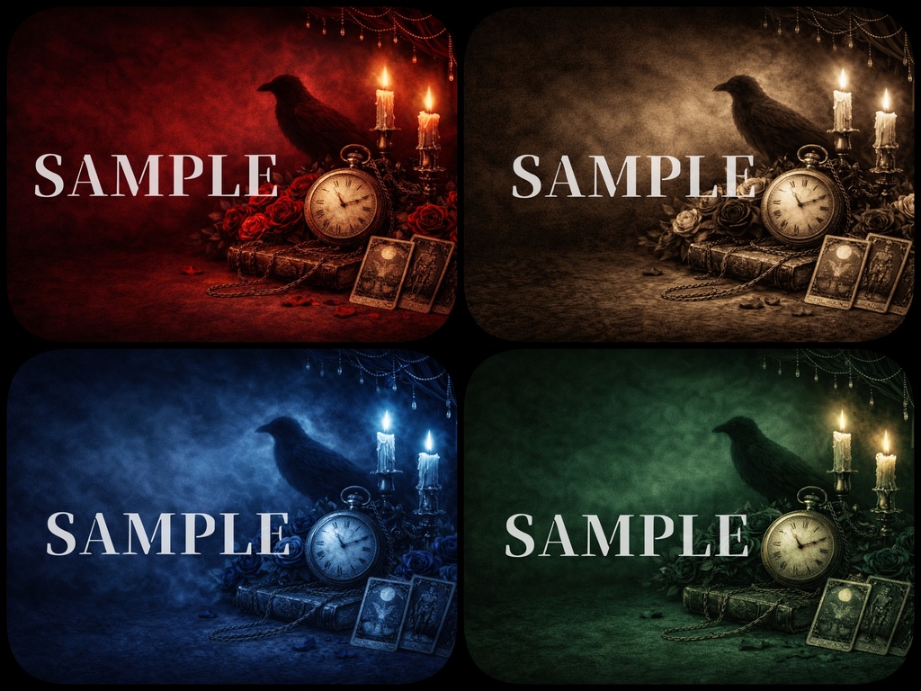 ゴシック×ヴィクトリアン背景素材セット¦アンティーク静物¦カラスと懐中時計