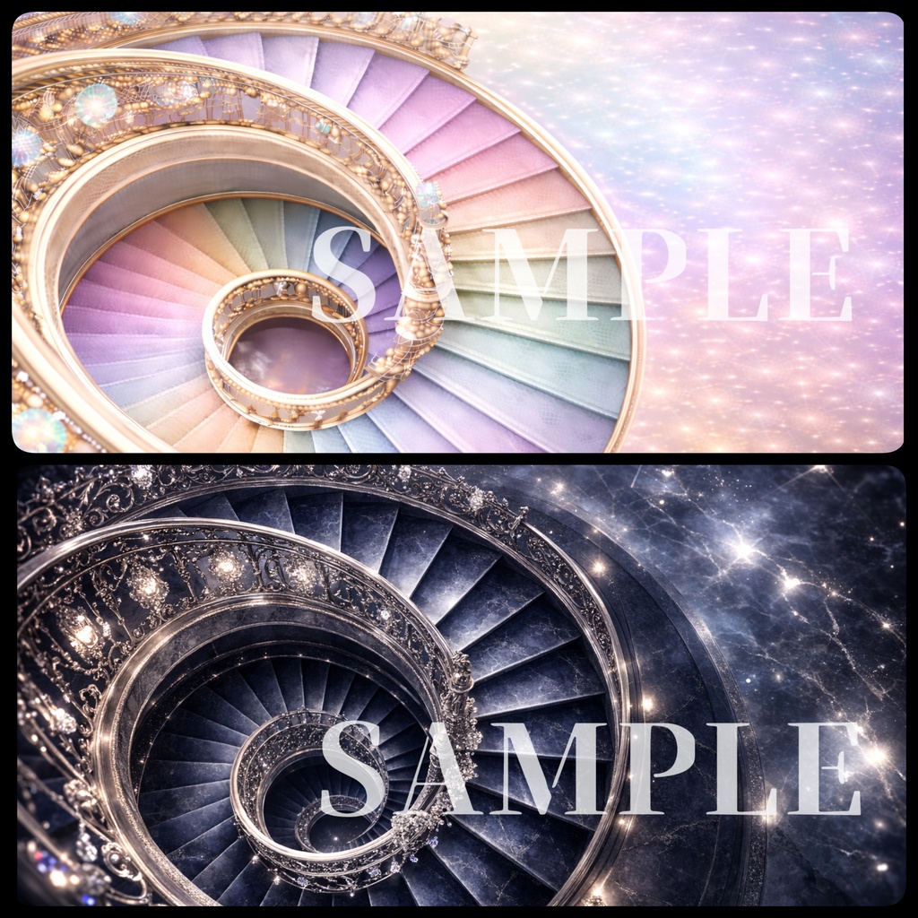 ゴシック×ヴィクトリアン素材｜宝石装飾 螺旋階段ドリーミー背景セット【全50枚】YouTubeサムネイルサイズ｜商用利用OK