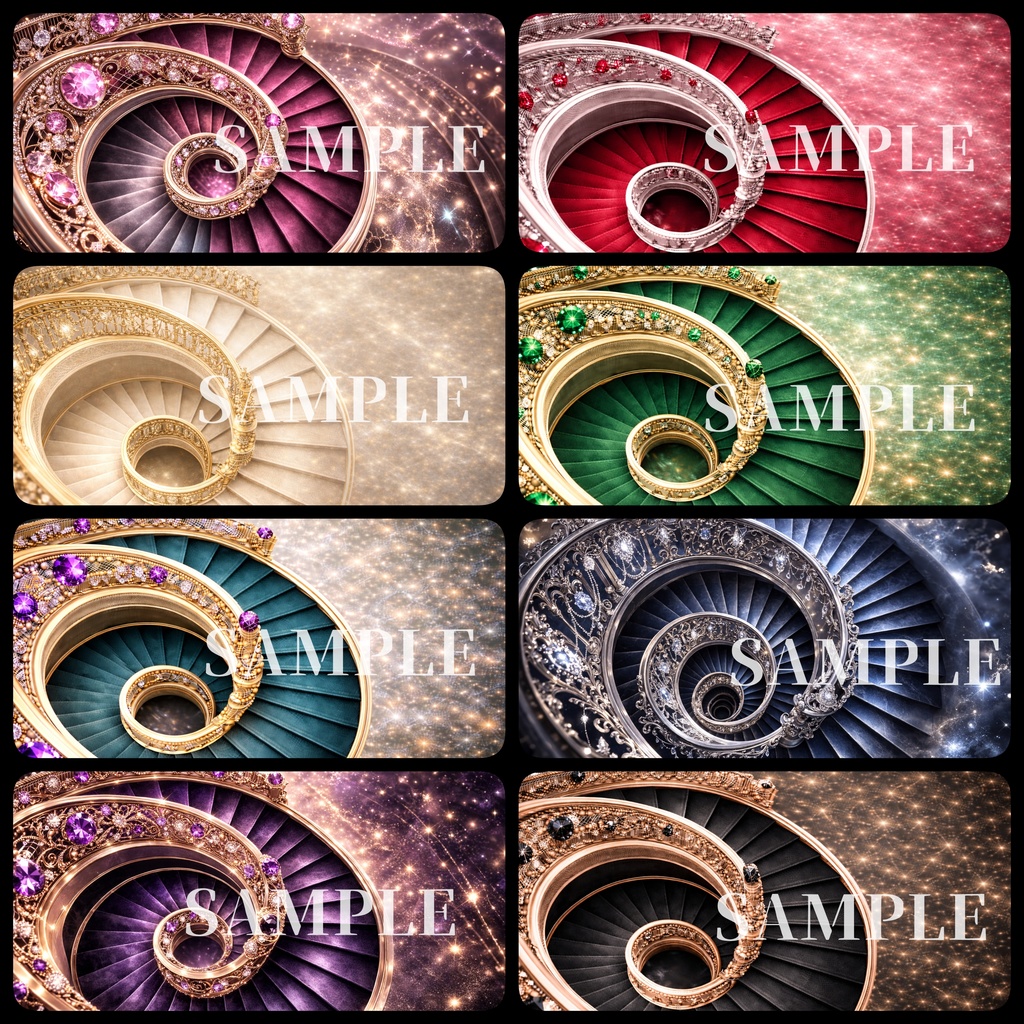 ゴシック×ヴィクトリアン素材|宝石装飾 螺旋階段ドリーミー背景セット【全50枚】YouTubeサムネイルサイズ|商用利用OK