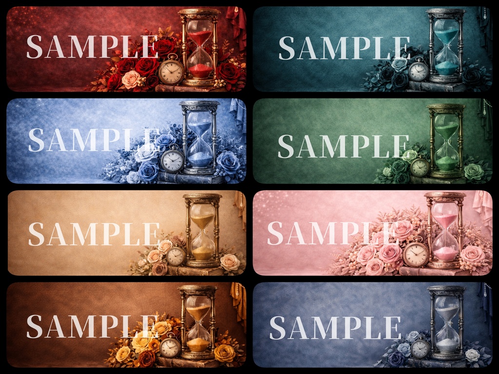 ゴシック×ヴィクトリアン素材|砂時計と薔薇のアンティーク背景セット【全40枚】YouTubeサムネイルサイズ|商用利用OK