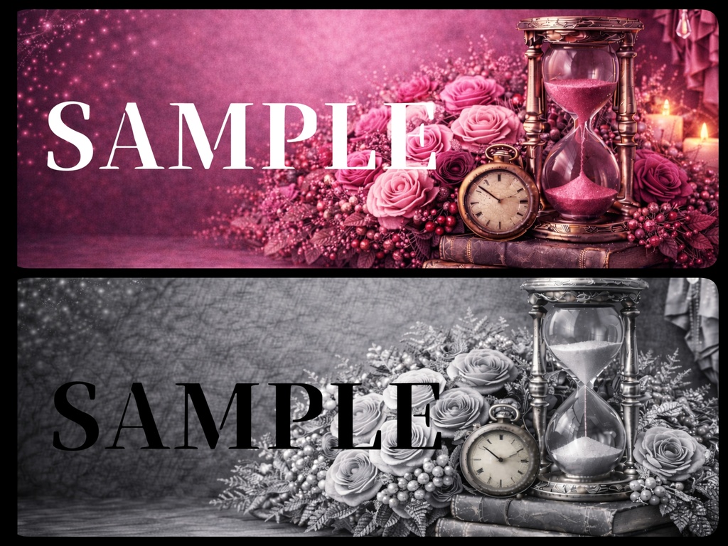ゴシック×ヴィクトリアン素材|砂時計と薔薇のアンティーク背景セット【全40枚】YouTubeサムネイルサイズ|商用利用OK