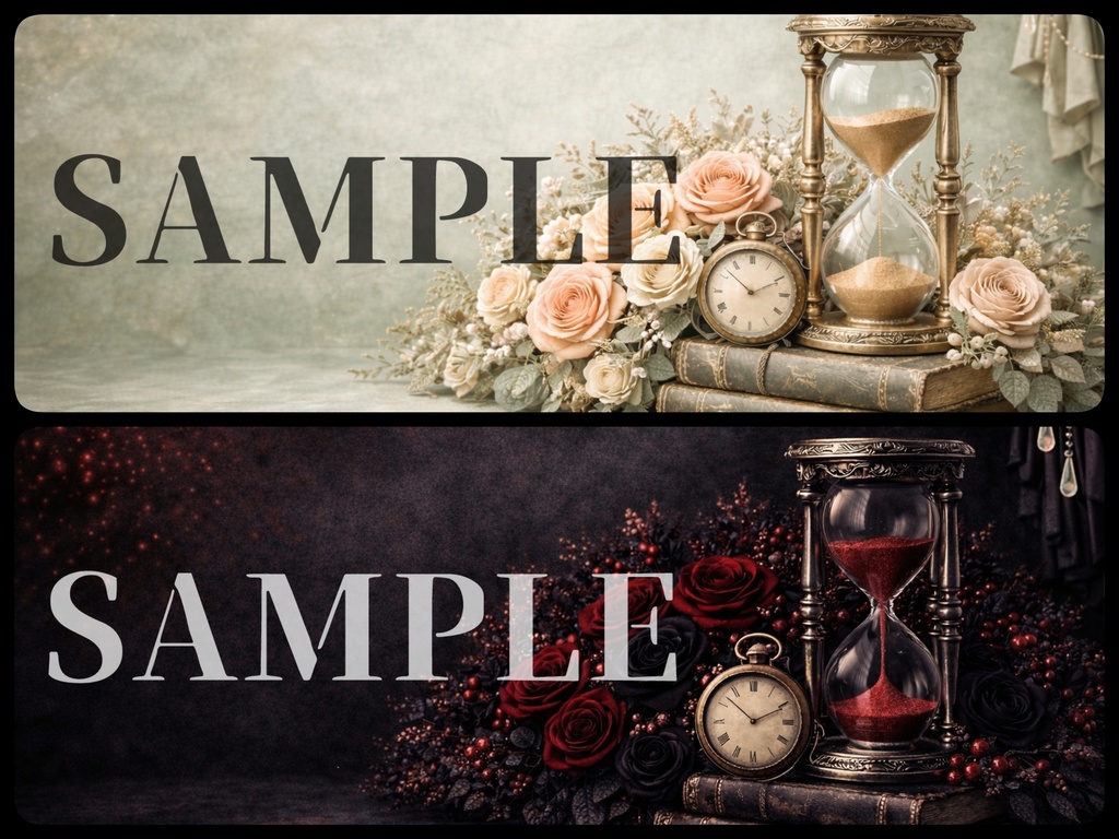 ゴシック×ヴィクトリアン素材|宝石装飾 砂時計と薔薇の背景セット【全35枚】YouTubeサムネイルサイズ|商用利用OK