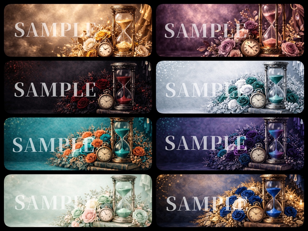 ゴシック×ヴィクトリアン素材｜宝石装飾 砂時計と薔薇の背景セット【全35枚】YouTubeサムネイルサイズ｜商用利用OK