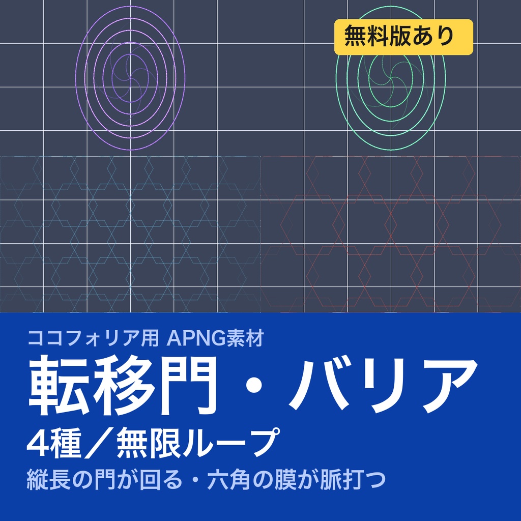 【TRPG素材】ココフォリア用 転移門・バリアAPNG素材集 4種｜ポータル・六角の結界《無料版あり》