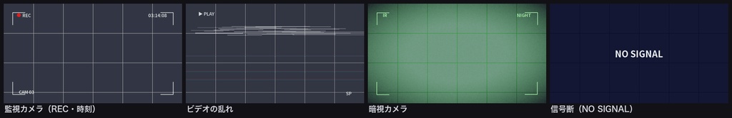 【TRPG素材】CoC・ココフォリア用 監視カメラAPNG素材集 4種|REC・時刻・ビデオの乱れ・暗視・信号断|現代ホラーの記録映像に《無料版あり》