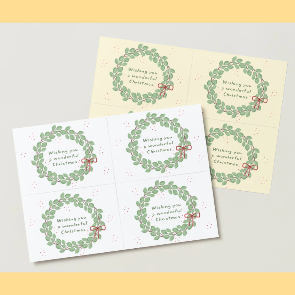 【PDF・PNG】Merry Christmas カード|A6・A4,4面|2デザイン