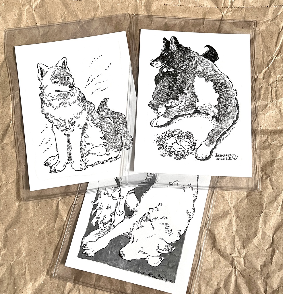 大きい犬とトリ　シリーズ（原画）