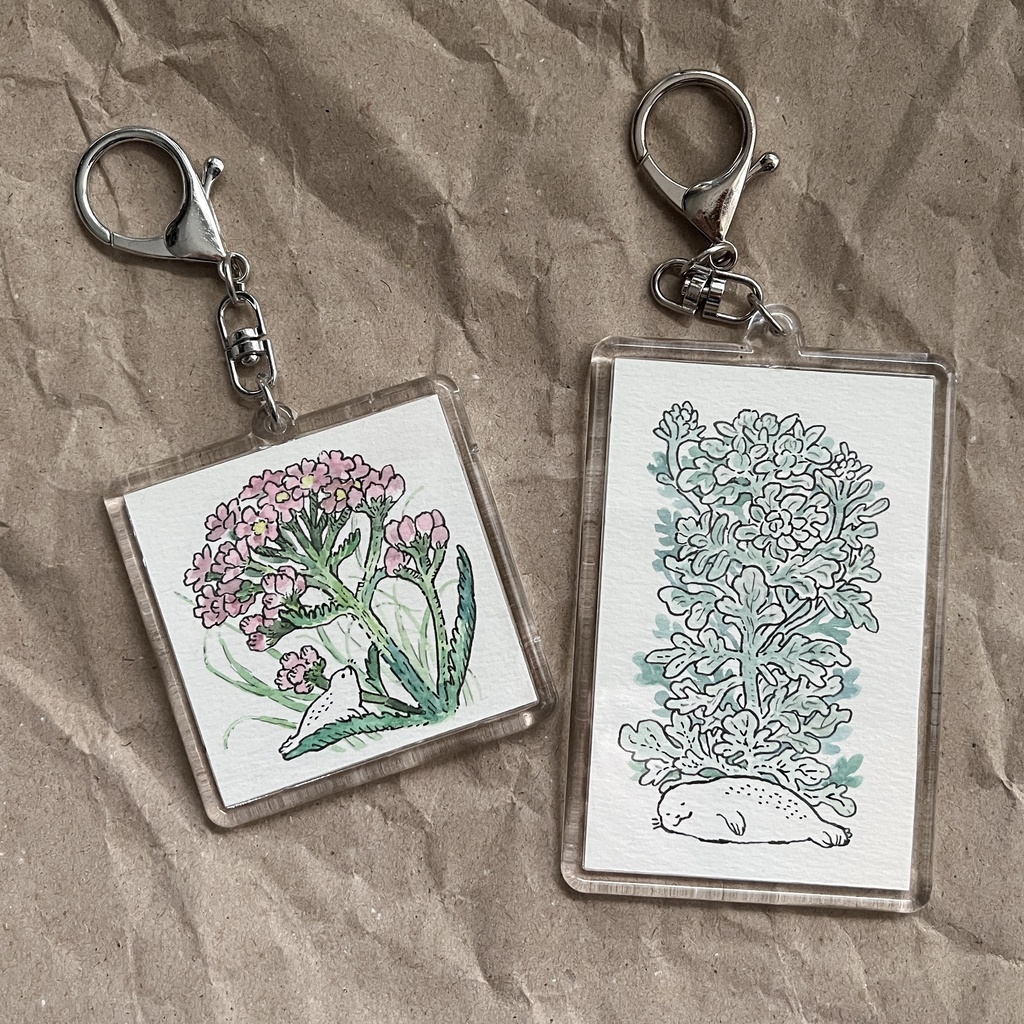 アザラシと植物（原画キーホルダー）