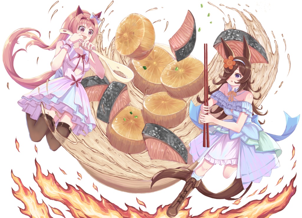 ライスシャワー&ハルウララ 巨大フードイラスト集|Rice Shower & Haru Urara: Giant Food Illustration Collection|米浴&烏拉拉 巨大食物插畫合集 (7P)