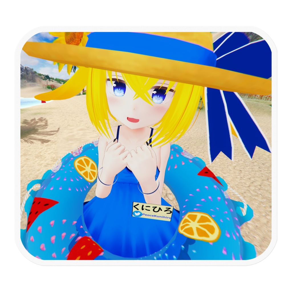 【ステッカー】夏を楽しむくにちゃん 10x10cm【1枚】