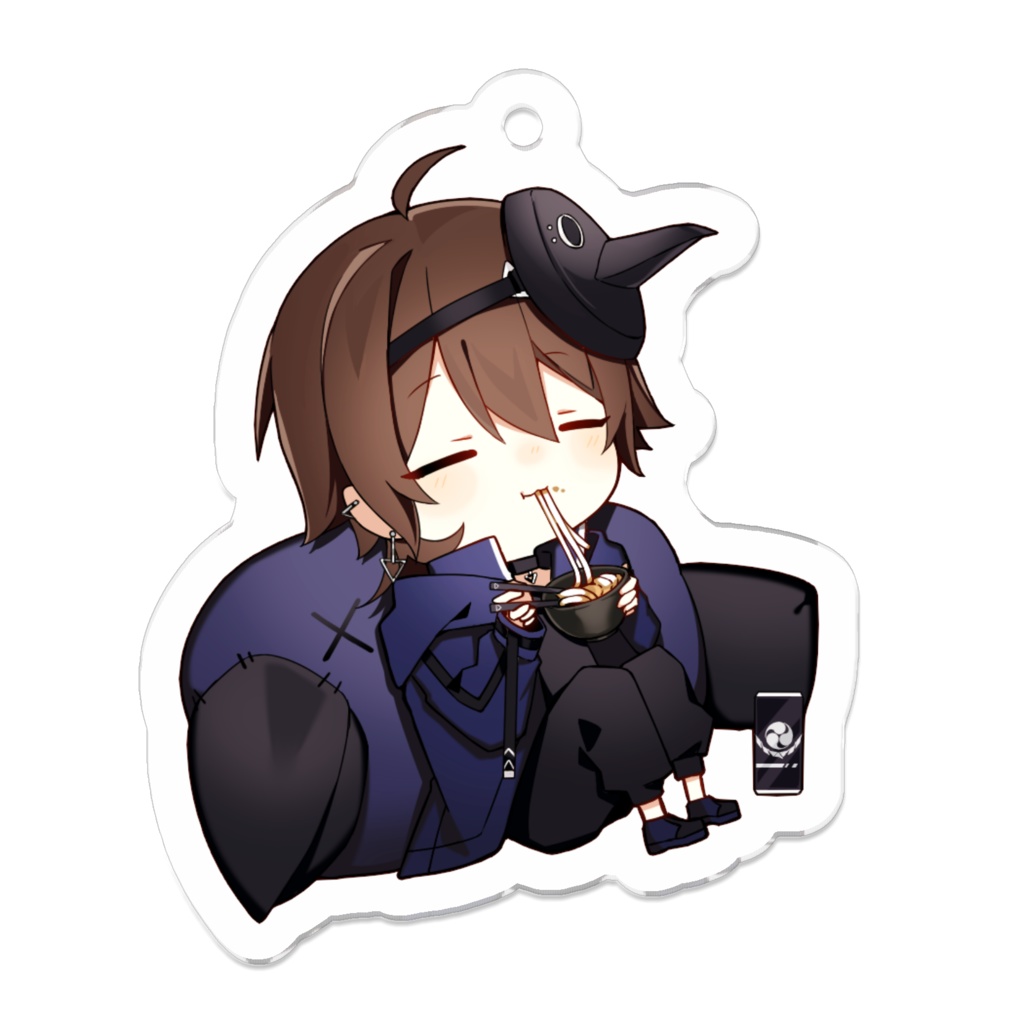 烏のうどんもぐもぐキーホルダー  (50 x 50mm)