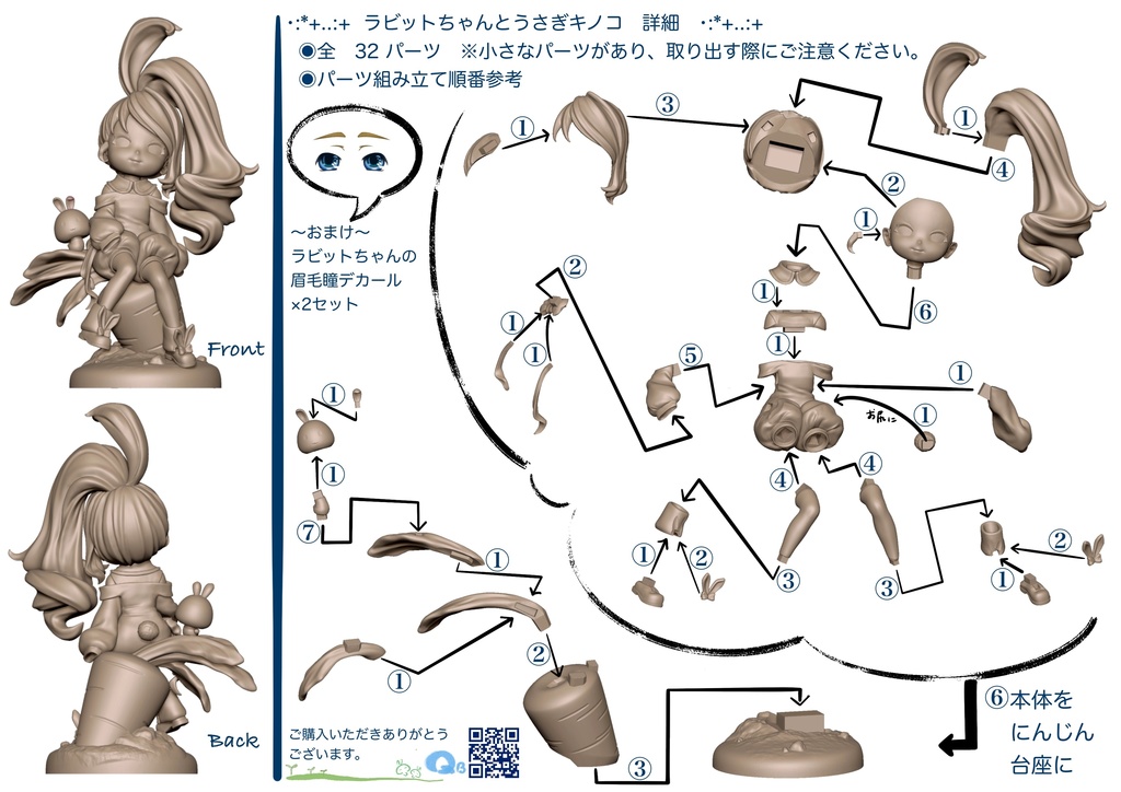ラビットちゃんとうさぎキノコ 未塗装未組み立てガレージキット