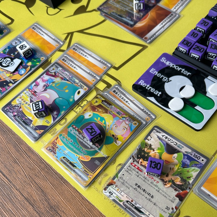 ポケカ プレイセット紫ダメカンダイス・USEDマーカー・チェッカー&ケース