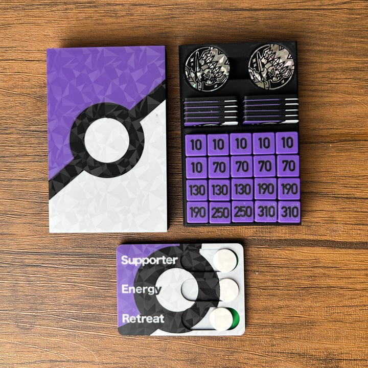 ポケカ プレイセット紫ダメカンダイス・USEDマーカー・チェッカー&ケース