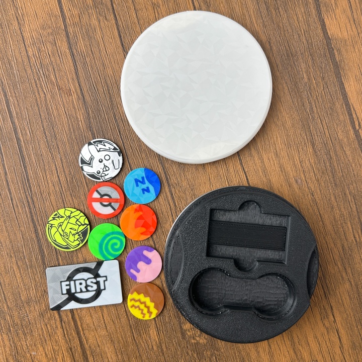 ポケカ 2段マグネットケース 銀 ダメカンダイス、各種マーカー、チェッカー