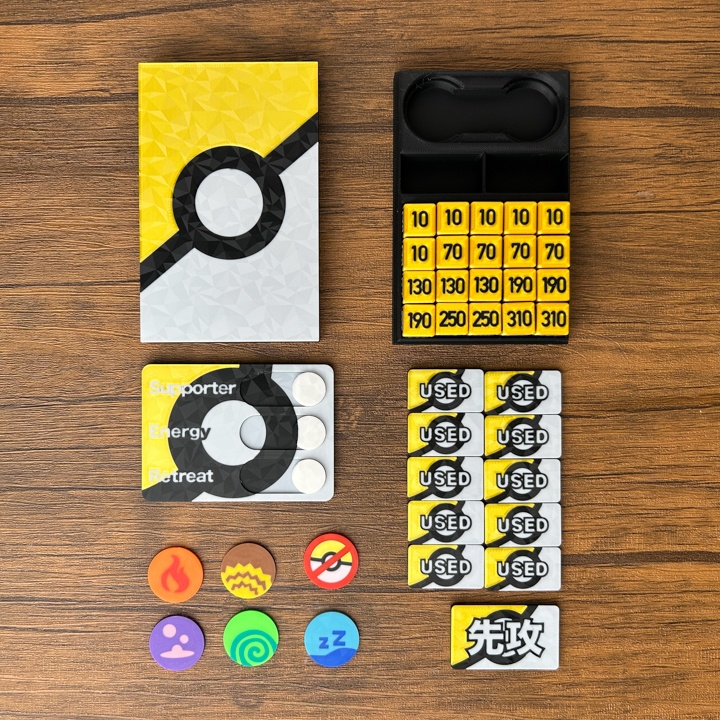 ポケカプレイセット金 ダメカンダイス・各種マーカー・チェッカー&ケース