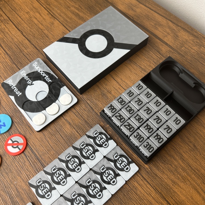 ポケカプレイセット銀 ダメカンダイス・各種マーカー・チェッカー&ケース