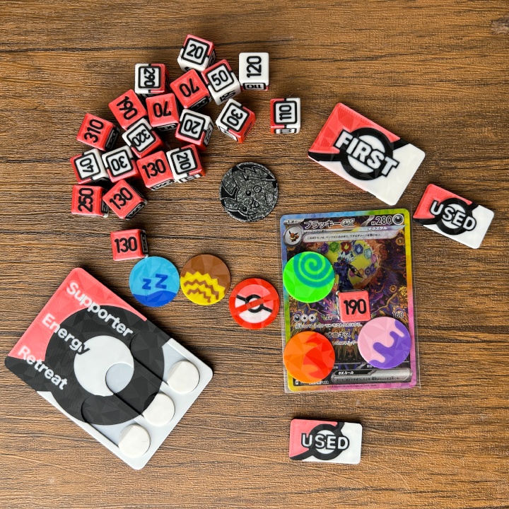 ポケカ 2段マグネットケース ピンクゴールド ダメカンダイス、各種マーカー、チェッカー